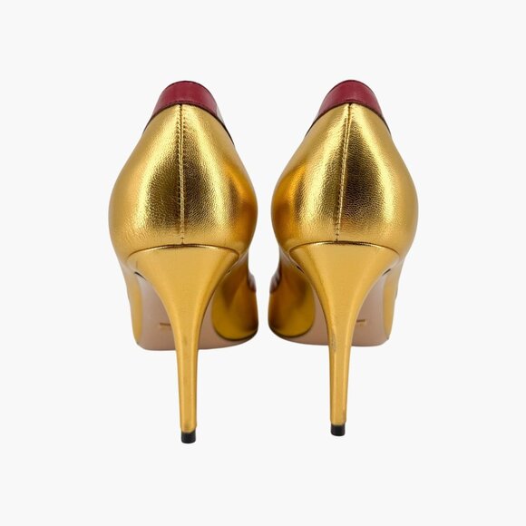 Gucci Yoko Snake Gold Metallic Leather Pumps High Heels Shoes Size 38.5 US 8.5 - Picture 6 of 16